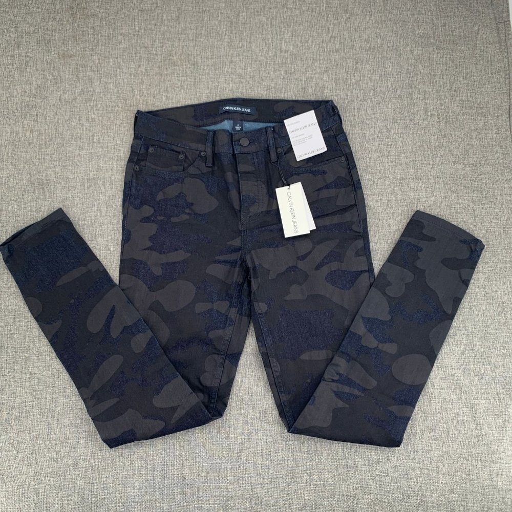 Calvin Klein Mid Rise Skinny Camo Jeans Blue Black Gray Pants Cotton. Worn once